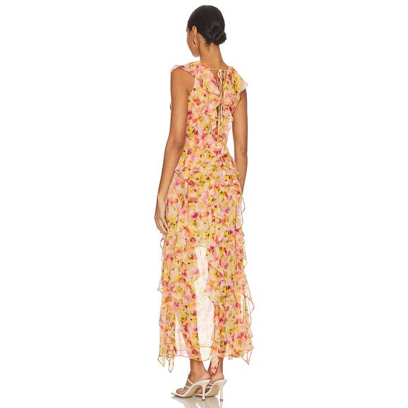 MISA Los Angeles Womens Claudita Floral Chiffon Ruffle Maxi Dress Multicolor XS - Picture 2 of 8